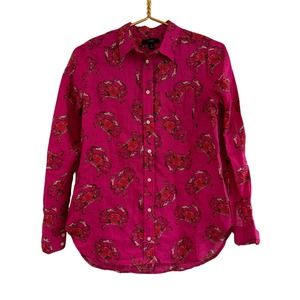 J. Crew Classic-fit Boy Shirt in Pink Ratti King Crab Print 100% Linen Size 0